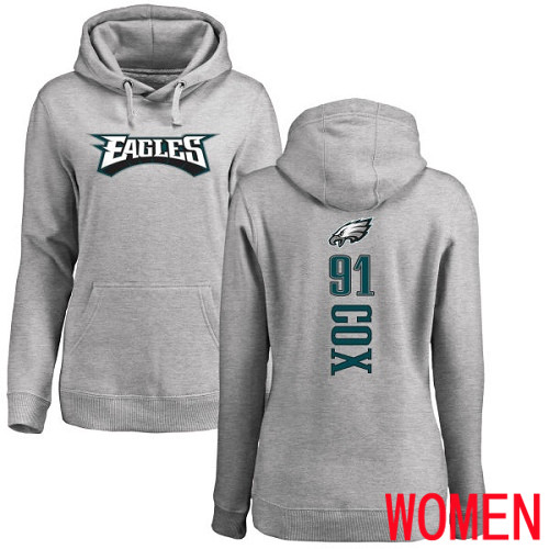 Women Philadelphia Eagles #91 Fletcher Cox Ash Backer NFL Pullover Hoodie Sweatshirts